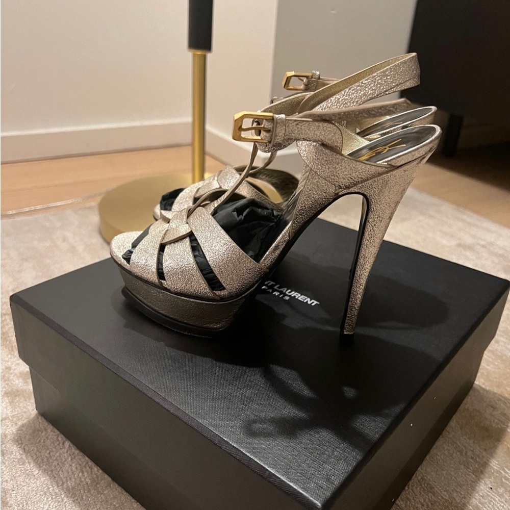 YSL Gold Tribute Leather Sandals👠💝 - Picture 7 of 10